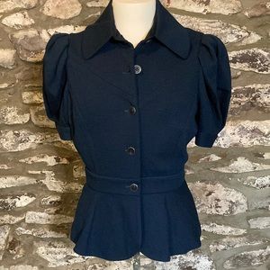 Navy puff sleeve fitted suit jacket